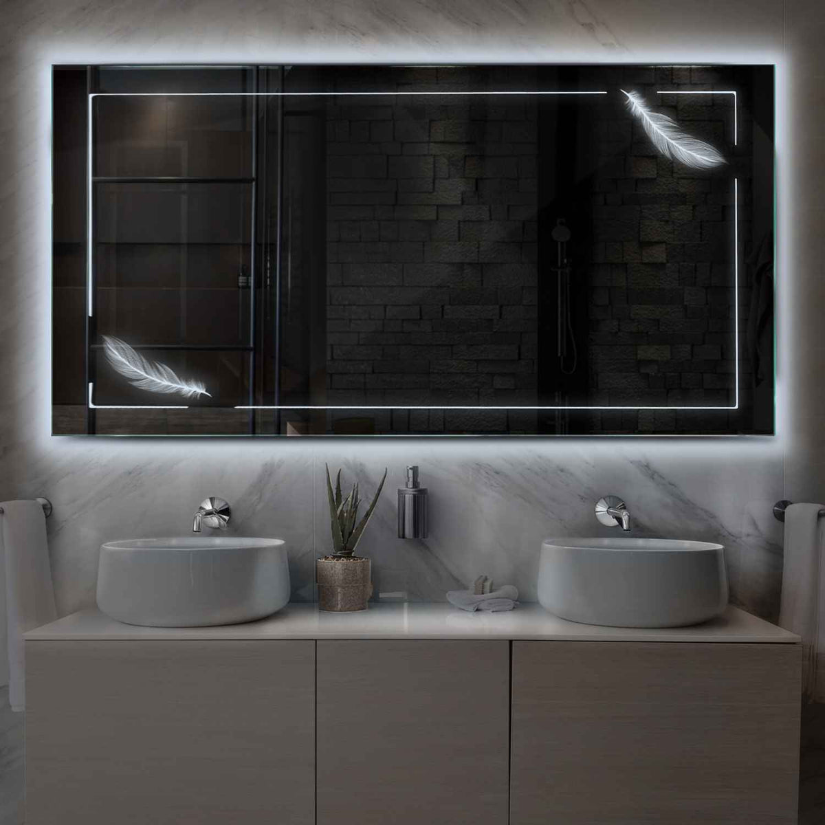 LED Spiegel Rechteckig | Wandschalter-Steuerung | Kaltweißes Licht - Reyze Seria Good Vibes Model 2