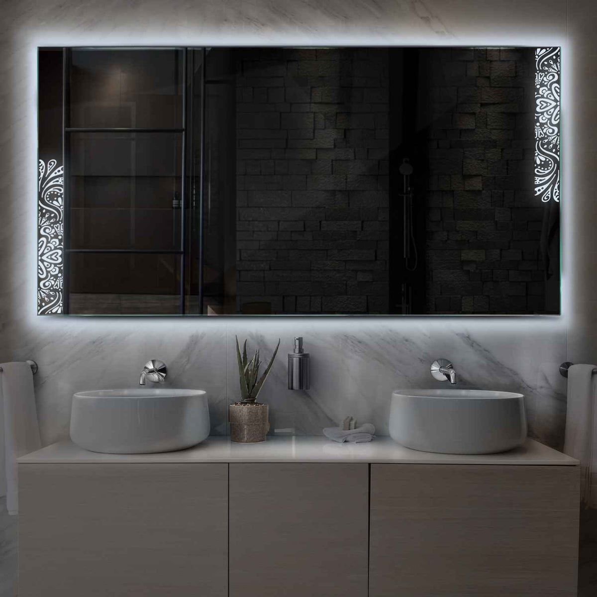 LED Spiegel Rechteckig | Wandschalter-Steuerung | Kaltweißes Licht - Reyze Seria Good Vibes Model 4