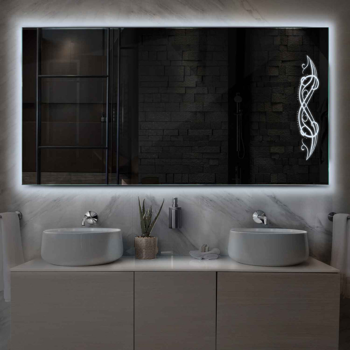 LED Spiegel Rechteckig | Wandschalter-Steuerung | Kaltweißes Licht - Reyze Seria Good Vibes Model 6