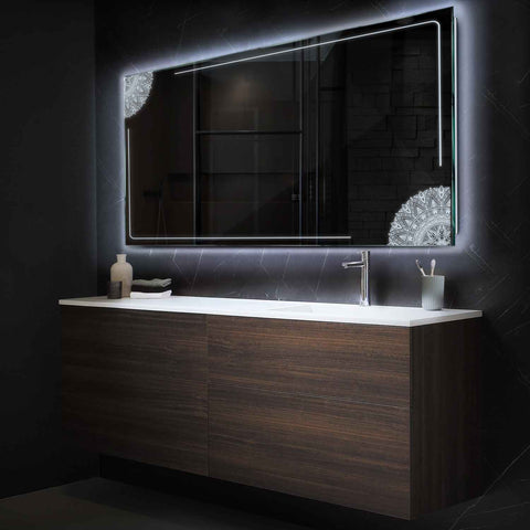 LED Spiegel Rechteckig | Wandschalter-Steuerung | Kaltweißes Licht - Reyze Seria Good Vibes Model 7