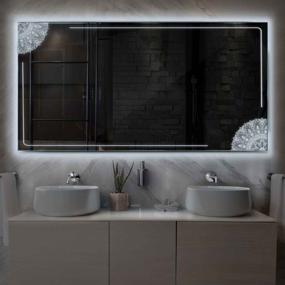 LED Spiegel Rechteckig | Wandschalter-Steuerung | Kaltweißes Licht - Reyze Seria Good Vibes Model 7