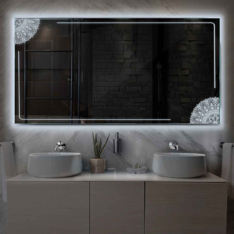 LED Spiegel Rechteckig | Wandschalter-Steuerung | Kaltweißes Licht - Reyze Seria Good Vibes Model 7