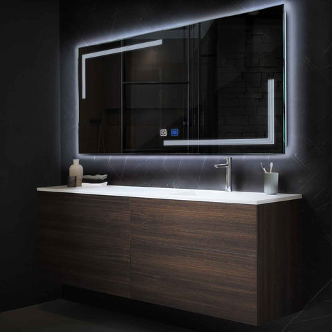 LED Spiegel Rechteckig | Touch-Schalter | Anti-Beschlag-Funktion | Kaltweißes Licht - Reyze Seria Minimal Model 2