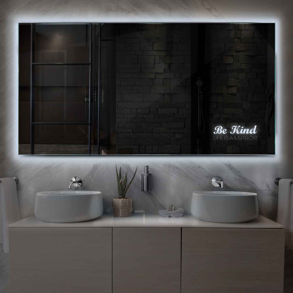 LED Spiegel Rechteckig | Wandschalter-Steuerung | Kaltweißes Licht - Reyze Seria Motivated Model 6