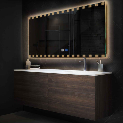 LED Spiegel Rechteckig | Touch-Schalter | Anti-Beschlag-Funktion | Warmweißes Licht - Reyze Seria Edge Model 6