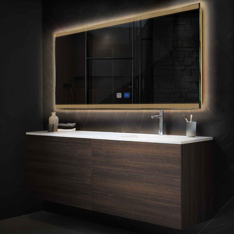 LED Spiegel Rechteckig | Touch-Schalter | Anti-Beschlag-Funktion | Warmweißes Licht - Reyze Seria Edge Model 8