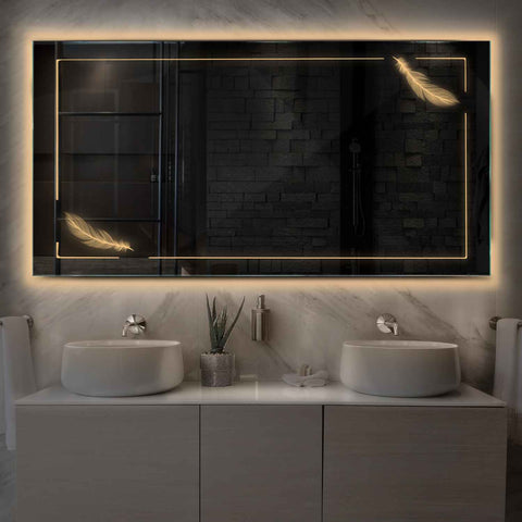 LED Spiegel Rechteckig | Wandschalter-Steuerung | Warmweißes Licht - Reyze Seria Good Vibes Model 2