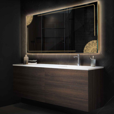 LED Spiegel Rechteckig | Wandschalter-Steuerung | Warmweißes Licht - Reyze Seria Good Vibes Model 7