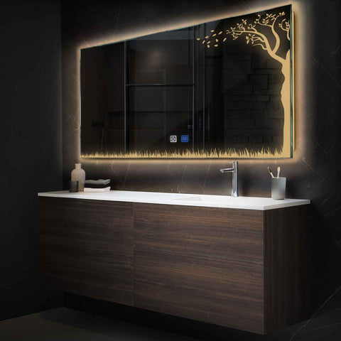 LED Spiegel Rechteckig | Touch-Schalter | Anti-Beschlag-Funktion | Warmweißes Licht - Reyze Seria Good Vibes Model 8