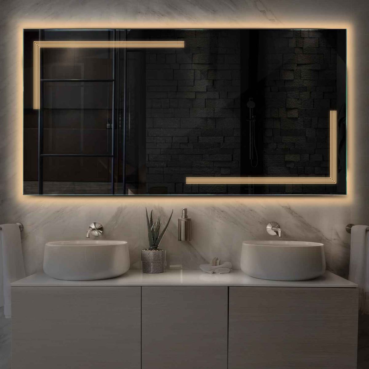 LED Spiegel Rechteckig | Wandschalter-Steuerung | Warmweißes Licht - Reyze Seria Minimal Model 2