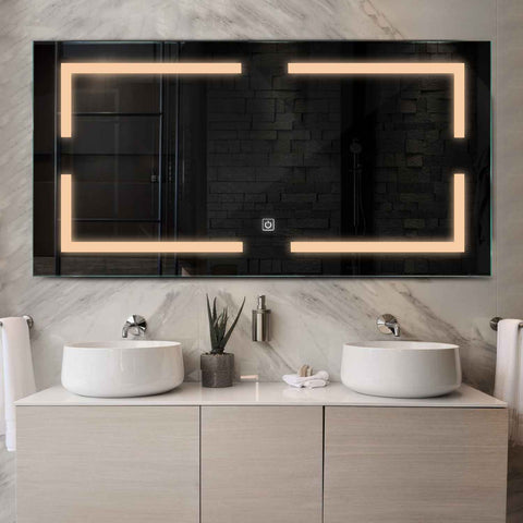 LED Spiegel Rechteckig | Touch-Schalter | Warmweißes Licht - Reyze Seria Salono Model 2