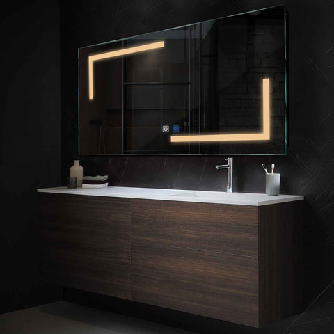 LED Spiegel Rechteckig | Touch-Schalter | Anti-Beschlag-Funktion | Warmweißes Licht - Reyze Seria Salono Model 3