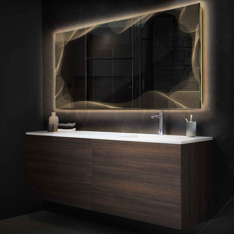 LED Spiegel Rechteckig | Wandschalter-Steuerung | Warmweißes Licht - Reyze Seria Simetria Model 3