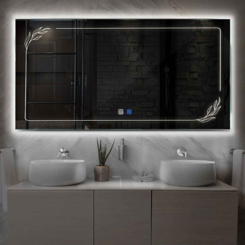 LED Spiegel Rechteckig | Touch-Schalter | Anti-Beschlag-Funktion | Neutralweißes Licht - Reyze Seria Good Vibes Model 1