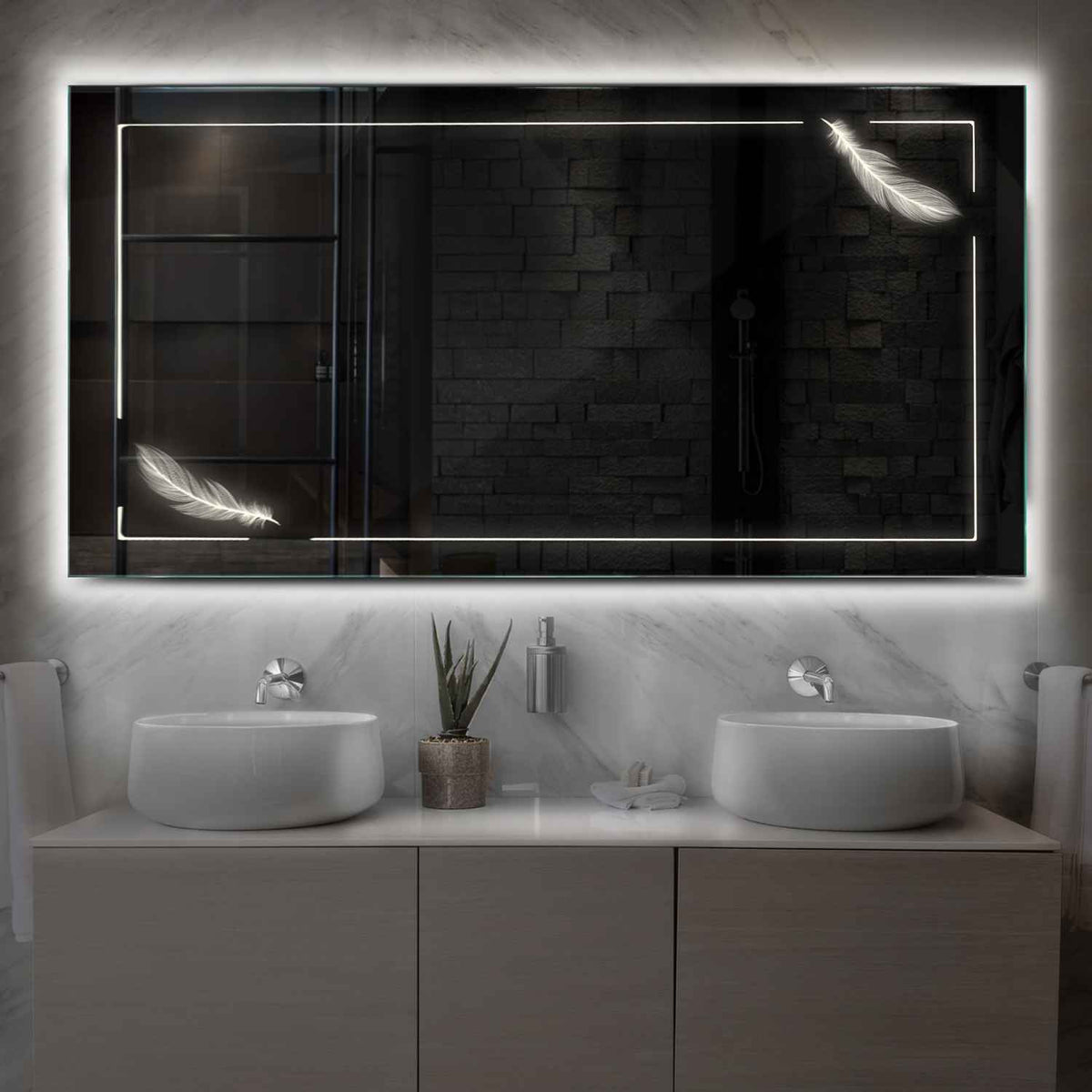 LED Spiegel Rechteckig | Wandschalter-Steuerung | Neutralweißes Licht - Reyze Seria Good Vibes Model 2