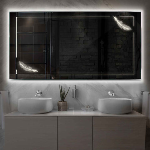 LED Spiegel Rechteckig | Wandschalter-Steuerung | Neutralweißes Licht - Reyze Seria Good Vibes Model 2