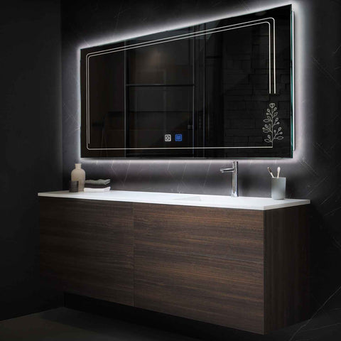 LED Spiegel Rechteckig | Touch-Schalter | Anti-Beschlag-Funktion | Neutralweißes Licht - Reyze Seria Good Vibes Model 3