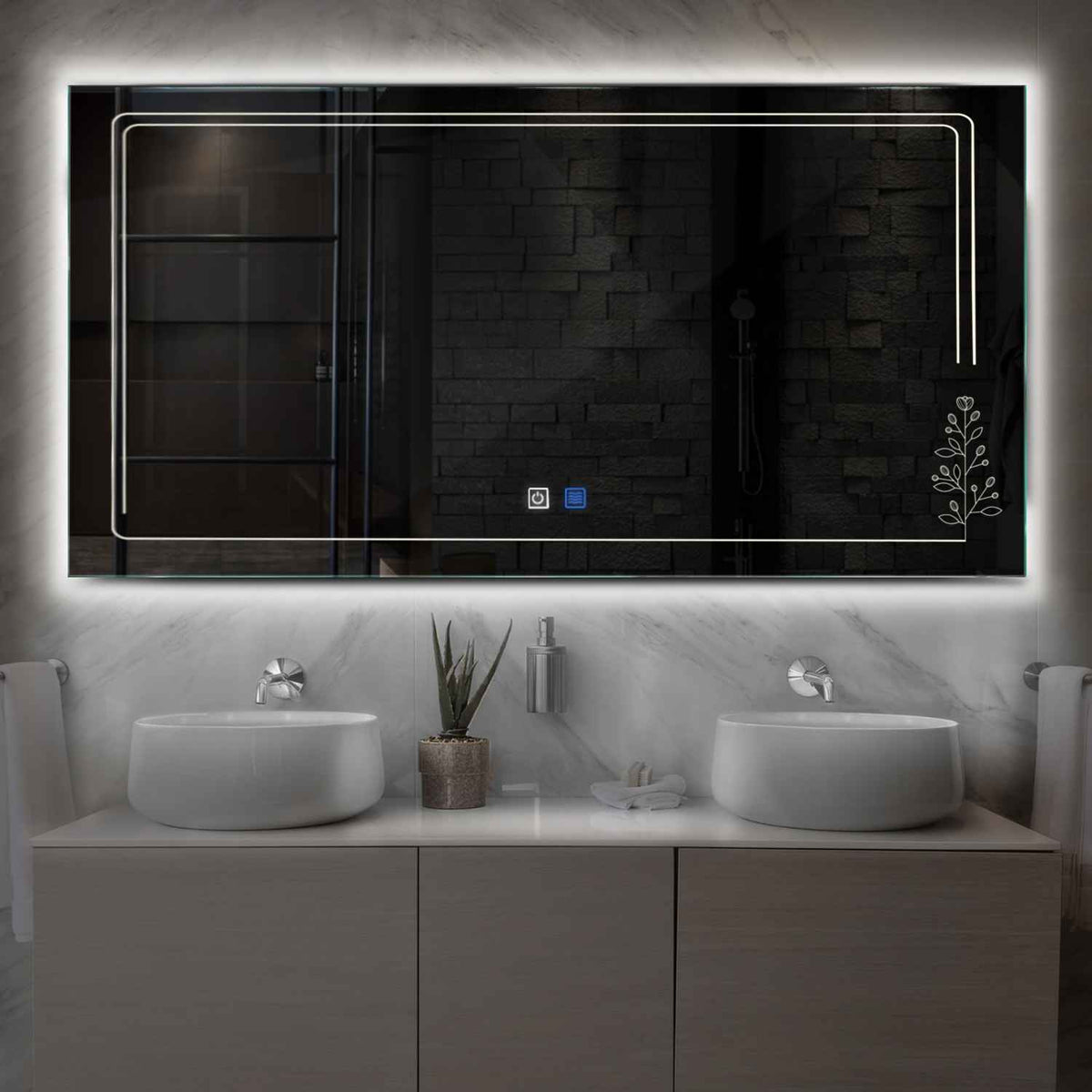 LED Spiegel Rechteckig | Touch-Schalter | Anti-Beschlag-Funktion | Neutralweißes Licht - Reyze Seria Good Vibes Model 3