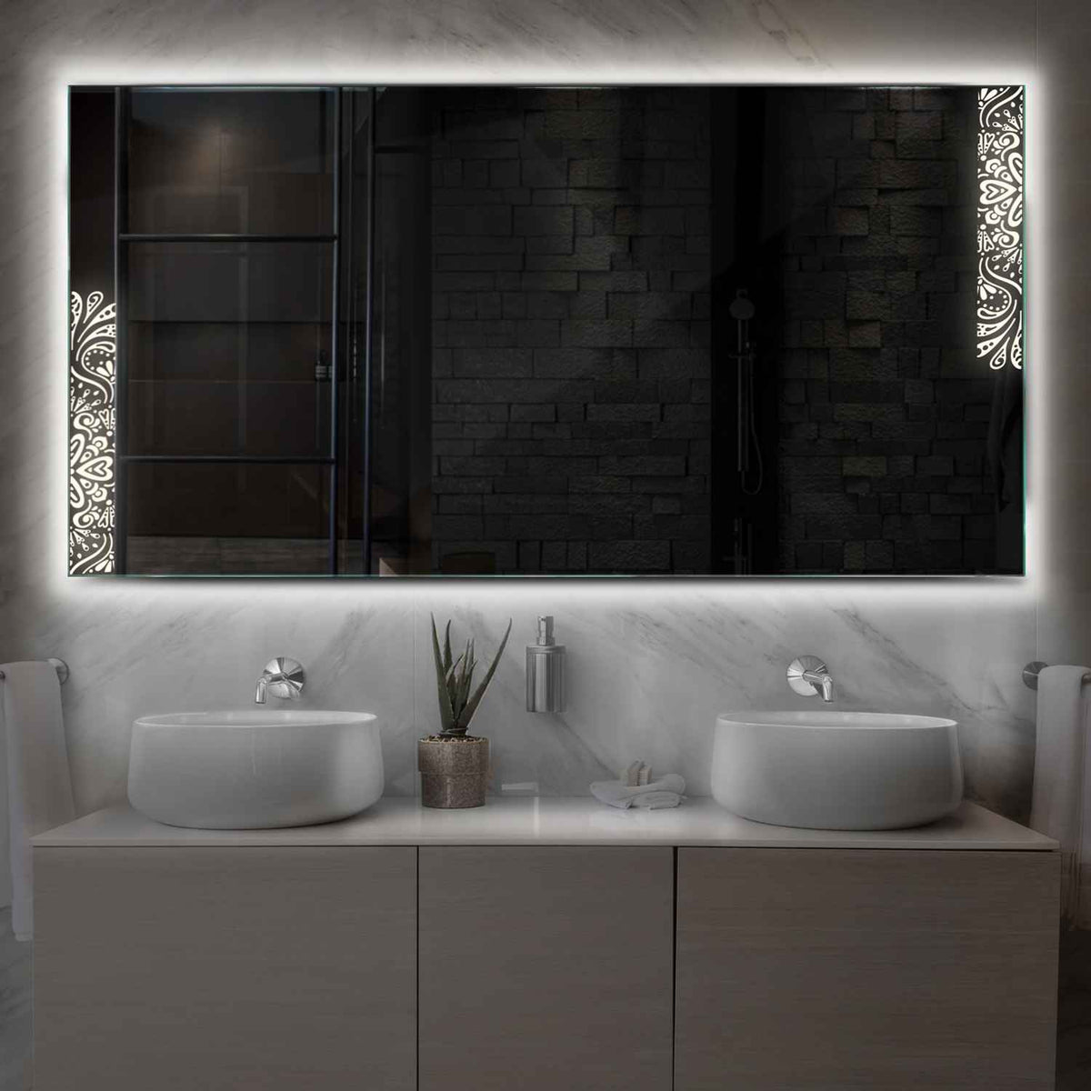 LED Spiegel Rechteckig | Wandschalter-Steuerung | Neutralweißes Licht - Reyze Seria Good Vibes Model 4