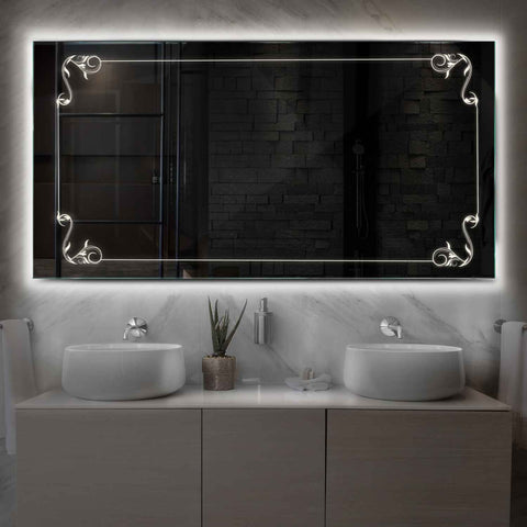 LED Spiegel Rechteckig | Wandschalter-Steuerung | Neutralweißes Licht - Reyze Seria Good Vibes Model 5