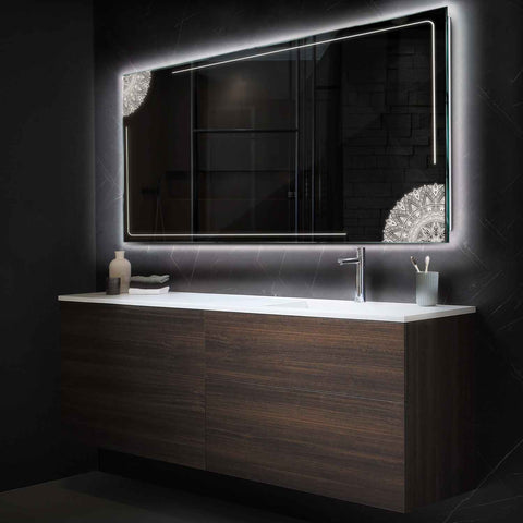 LED Spiegel Rechteckig | Wandschalter-Steuerung | Neutralweißes Licht - Reyze Seria Good Vibes Model 7