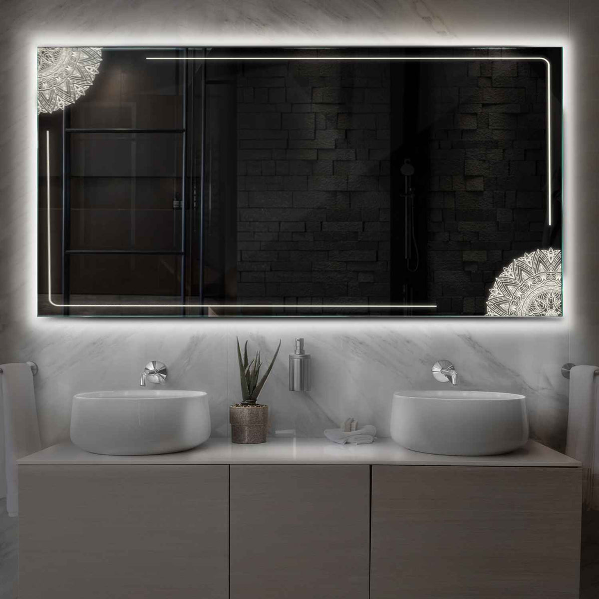 LED Spiegel Rechteckig | Wandschalter-Steuerung | Neutralweißes Licht - Reyze Seria Good Vibes Model 7