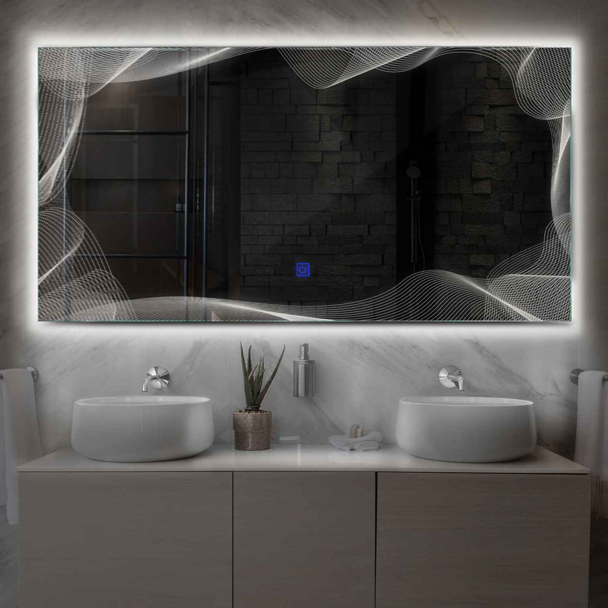 LED Spiegel Rechteckig | Touch-Schalter | Neutralweißes Licht - Reyze Seria Simetria Model 3