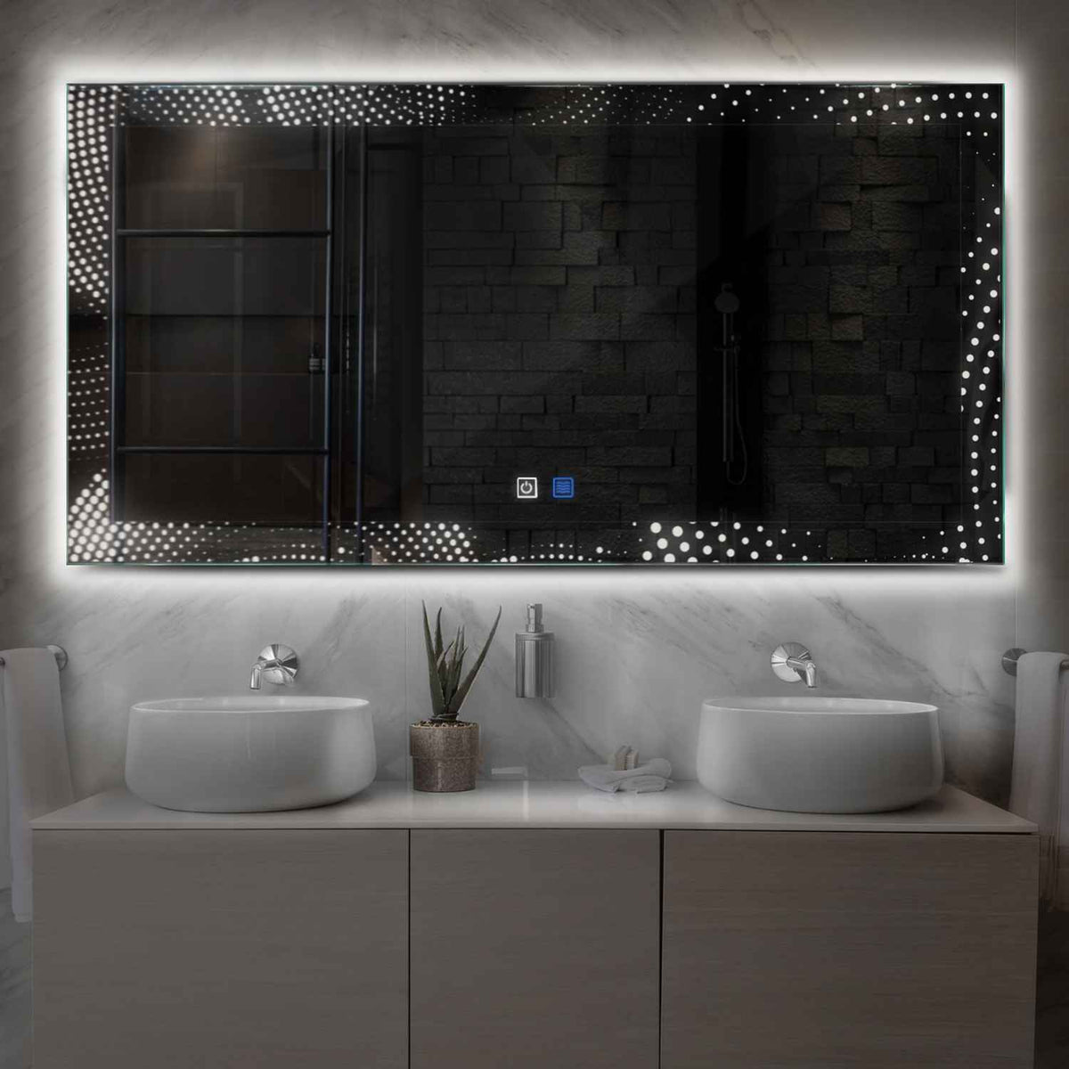 LED Spiegel Rechteckig | Touch-Schalter | Anti-Beschlag-Funktion | Neutralweißes Licht - Reyze Seria Simetria Model 8