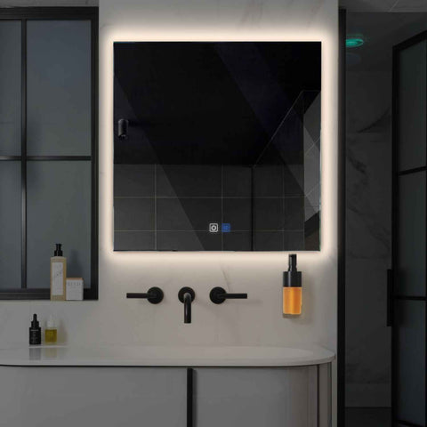 LED Spiegel Quadratisch | Touch-Schalter | Anti-Beschlag-Funktion | Neutralweißes Licht - Reyze Seria Ambient Model 1