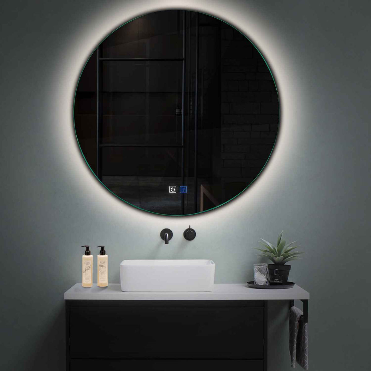 LED Spiegel Rund | Touch-Schalter | Anti-Beschlag-Funktion | Neutralweißes Licht - Reyze Seria Ambient Model 1