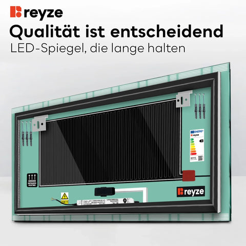 LED Spiegel Rechteckig | Touch-Schalter | Anti-Beschlag-Funktion | Warmweißes Licht - Reyze Seria Edge Model 3