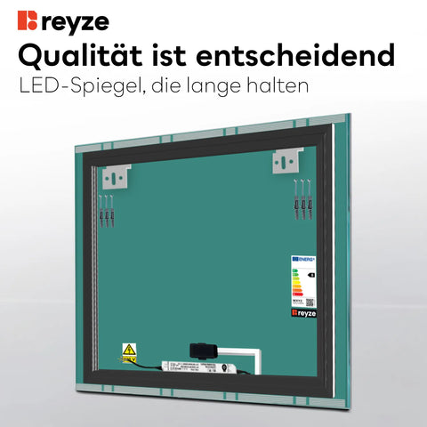 LED Spiegel Quadratisch | Touch-Schalter | Kaltweißes Licht - Reyze Seria Edge Model 3