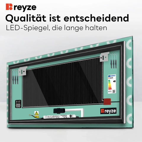 LED Spiegel Rechteckig | Touch-Schalter | Anti-Beschlag-Funktion | Einstellbare Farbtemperatur - Reyze Seria Edge Model 4