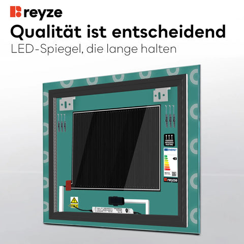 LED Spiegel Quadratisch | Touch-Schalter | Anti-Beschlag-Funktion | Einstellbare Farbtemperatur - Reyze Seria Edge Model 4