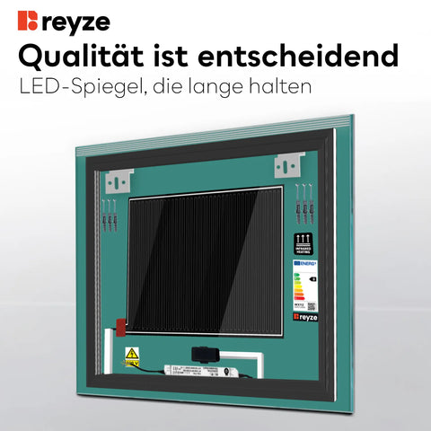 LED Spiegel Quadratisch | Touch-Schalter | Anti-Beschlag-Funktion | Warmweißes Licht - Reyze Seria Edge Model 5