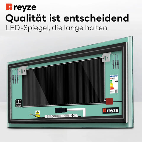 LED Spiegel Rechteckig | Touch-Schalter | Anti-Beschlag-Funktion | Warmweißes Licht - Reyze Seria Edge Model 7