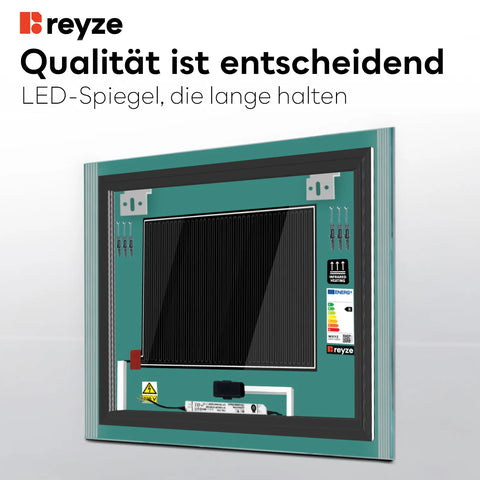 LED Spiegel Quadratisch | Touch-Schalter | Anti-Beschlag-Funktion | Warmweißes Licht - Reyze Seria Edge Model 7