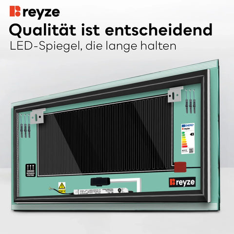 LED Spiegel Rechteckig | Touch-Schalter | Anti-Beschlag-Funktion | Warmweißes Licht - Reyze Seria Edge Model 8