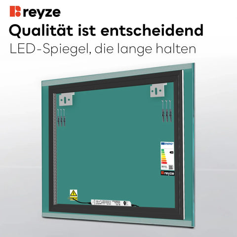 LED Spiegel Quadratisch | Wandschalter-Steuerung | Kaltweißes Licht - Reyze Seria Edge Model 8