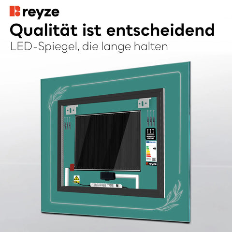 LED Spiegel Quadratisch | Touch-Schalter | Anti-Beschlag-Funktion | Einstellbare Farbtemperatur - Reyze Seria Good Vibes Model 1