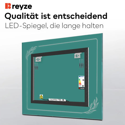 LED Spiegel Quadratisch | Wandschalter-Steuerung | Warmweißes Licht - Reyze Seria Good Vibes Model 1