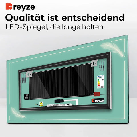LED Spiegel Rechteckig | Touch-Schalter | Anti-Beschlag-Funktion | Warmweißes Licht - Reyze Seria Good Vibes Model 2
