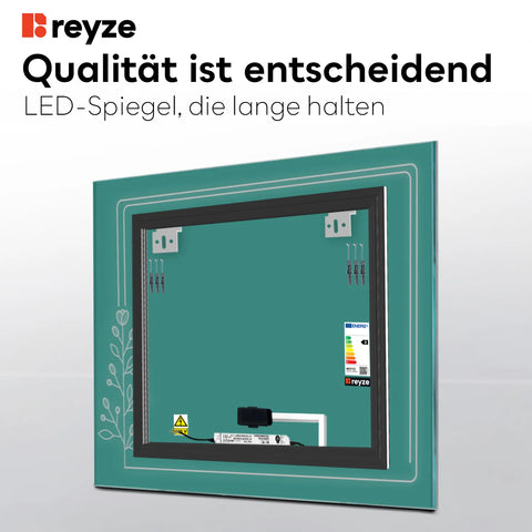 LED Spiegel Quadratisch | Touch-Schalter | Neutralweißes Licht - Reyze Seria Good Vibes Model 2