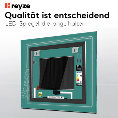 LED Spiegel Quadratisch | Touch-Schalter | Anti-Beschlag-Funktion | Kaltweißes Licht - Reyze Seria Good Vibes Model 2