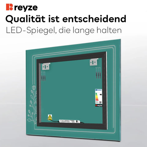 LED Spiegel Quadratisch | Wandschalter-Steuerung | Neutralweißes Licht - Reyze Seria Good Vibes Model 2