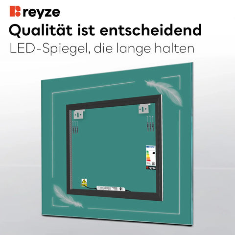 LED Spiegel Quadratisch | Wandschalter-Steuerung | Warmweißes Licht - Reyze Seria Good Vibes Model 3