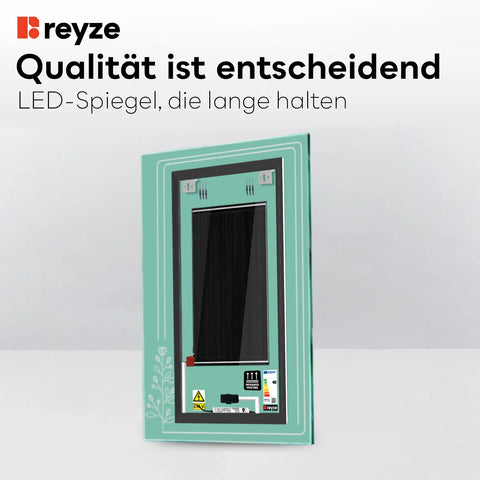 LED Spiegel Vertikal | Touch-Schalter | Anti-Beschlag-Funktion | Warmweißes Licht - Reyze Seria Good Vibes Model 3