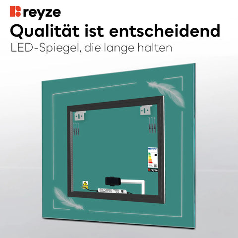 LED Spiegel Quadratisch | Touch-Schalter | Neutralweißes Licht - Reyze Seria Good Vibes Model 3