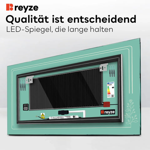 LED Spiegel Rechteckig | Touch-Schalter | Anti-Beschlag-Funktion | Warmweißes Licht - Reyze Seria Good Vibes Model 3