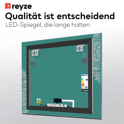 LED Spiegel Quadratisch | Touch-Schalter | Warmweißes Licht - Reyze Seria Good Vibes Model 4